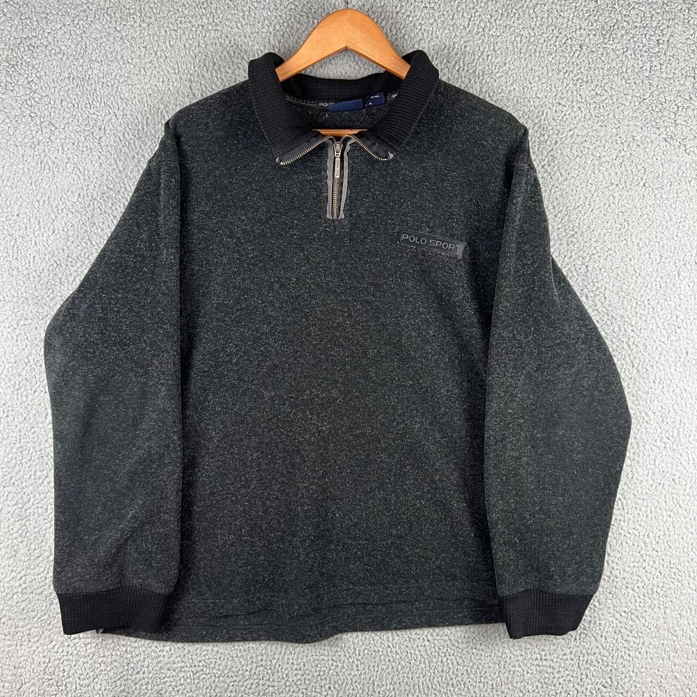 VTG Polo Sport Ralph Lauren Pile Fleece Men's‎ XL Gray 1/4 Zip Pullover Logo 90s